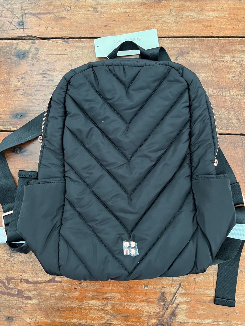 Sweaty Betty Black Icon Quilted Backpack w Rose Gold Hardware